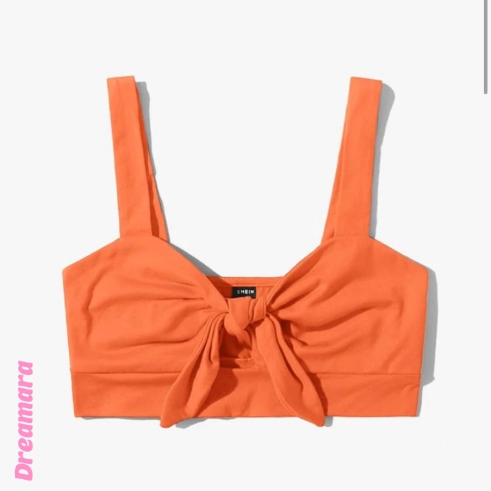 CLEAROUT orange bandeau knotted cropped tank top